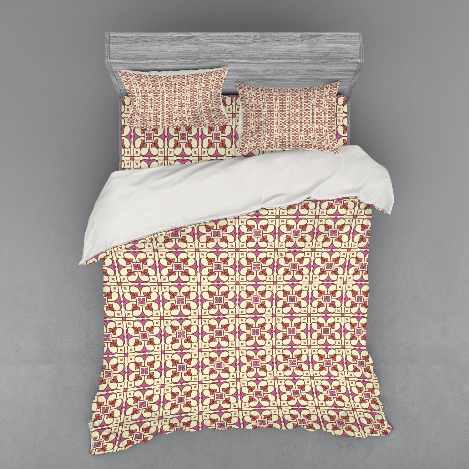 Ethnic Duvet Cover Set, Traditional Moroccan Ceramic Boho Style Mosaic