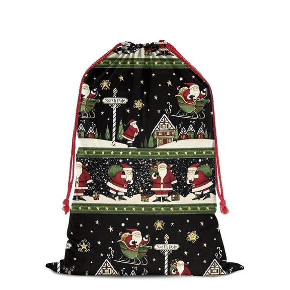 Christmas Bags Drawstring,Black Christmas Santa Pattern Large Xmas Christmas Gift Bags,Reusable for Xmas and New Year Party Favors and Supplies,27.6" X 19.7"