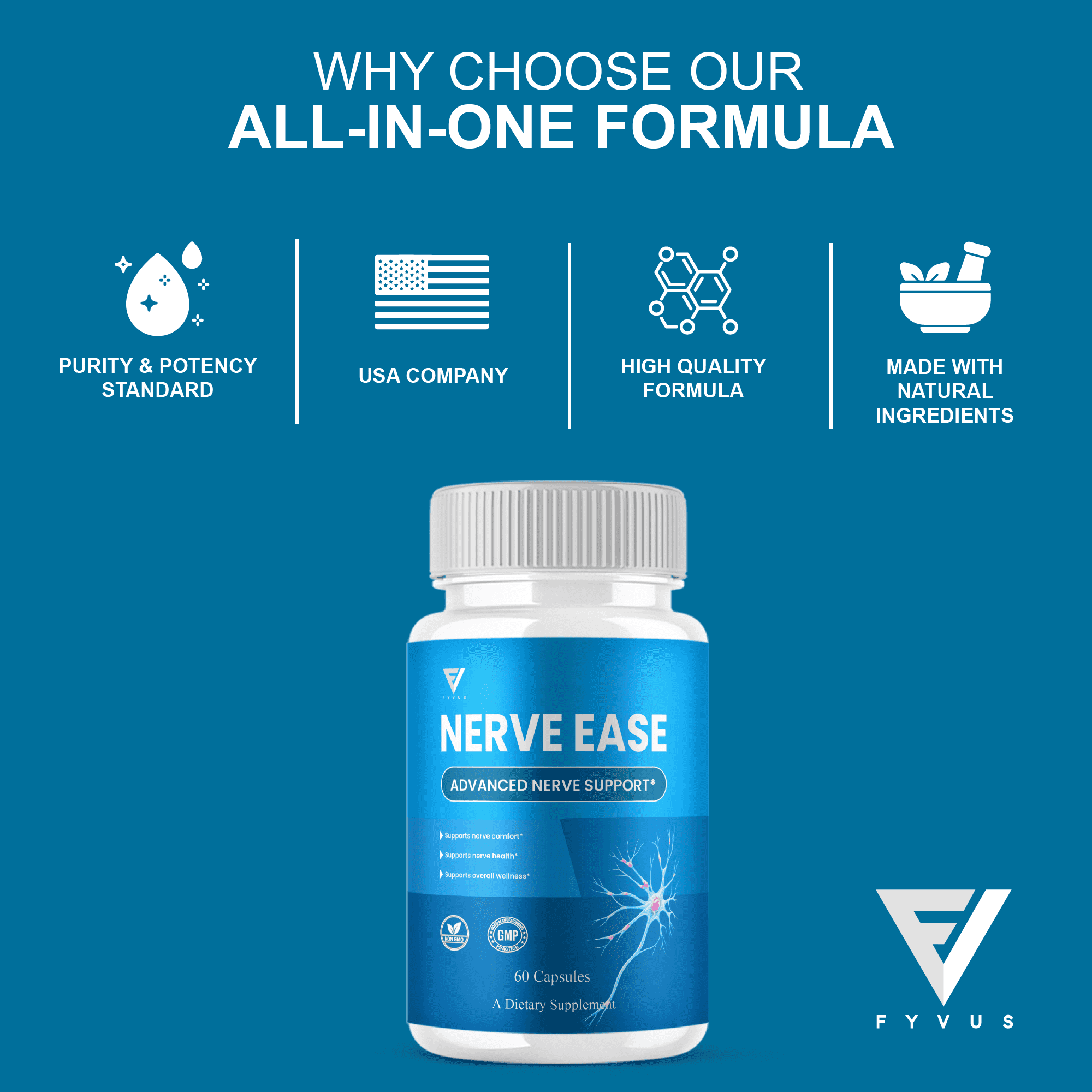 Nerve Ease Pills, NerveEase Premium Nootropic Supplement (60 Capsules)