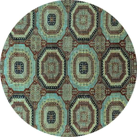 Ahgly Company Indoor Round Abstract Light Blue Modern Area Rugs, 3' Round