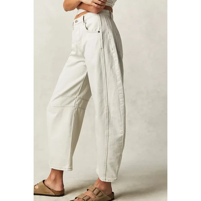 New Arrivals Exquisite Design Spring Summer Fashion Casual Loose Wide-Leg Pants Mid-Low Waist Washed Denim Trousers tzw