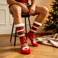 thumbnail image 5 of Lutiedan Christmas Fleece Socks for Men and Women, Fuzzy Non Slip Knit Slipper Socks, Winter Thick Warm Mid Calf Socks,Red, 5 of 8