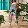 thumbnail image 3 of Women's Christmas Print Casual Loose Retro Suspender Cotton And Linen Jumpsuit, Blue, L, 3 of 4
