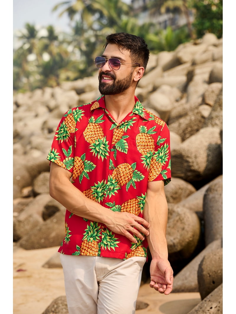 V.H.O. Funky Hawaiian Shirt - Parrot & Cherry Print, Short Sleeve, Size S (Red)