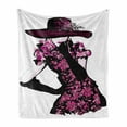 thumbnail image 1 of Fashion Soft Flannel Fleece Throw Blanket, Woman Furry Hat and Floral Dress Nostalgic Magazine Catwalk Look Feminine, Cozy Plush for Indoor and Outdoor Use, 60" x 80", Fuchsia Black, by Ambesonne, 1 of 6