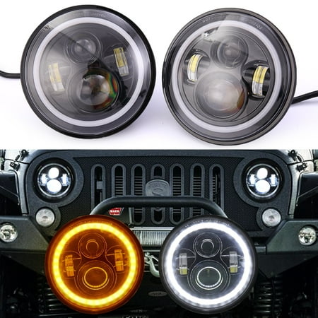 Jaxpety 7 Inch Round LED Headlights Halo Angle Eyes For Jeep 07-2017 Wrangler JK LJ (Best Jk Headlight Upgrade)