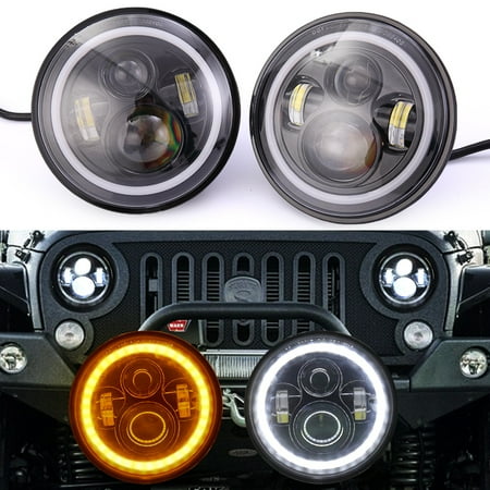 Jaxpety 7 Inch Round LED Headlights Halo Angle Eyes For Jeep 07-2017 Wrangler JK LJ (Best Jeep Wrangler Led Headlights)