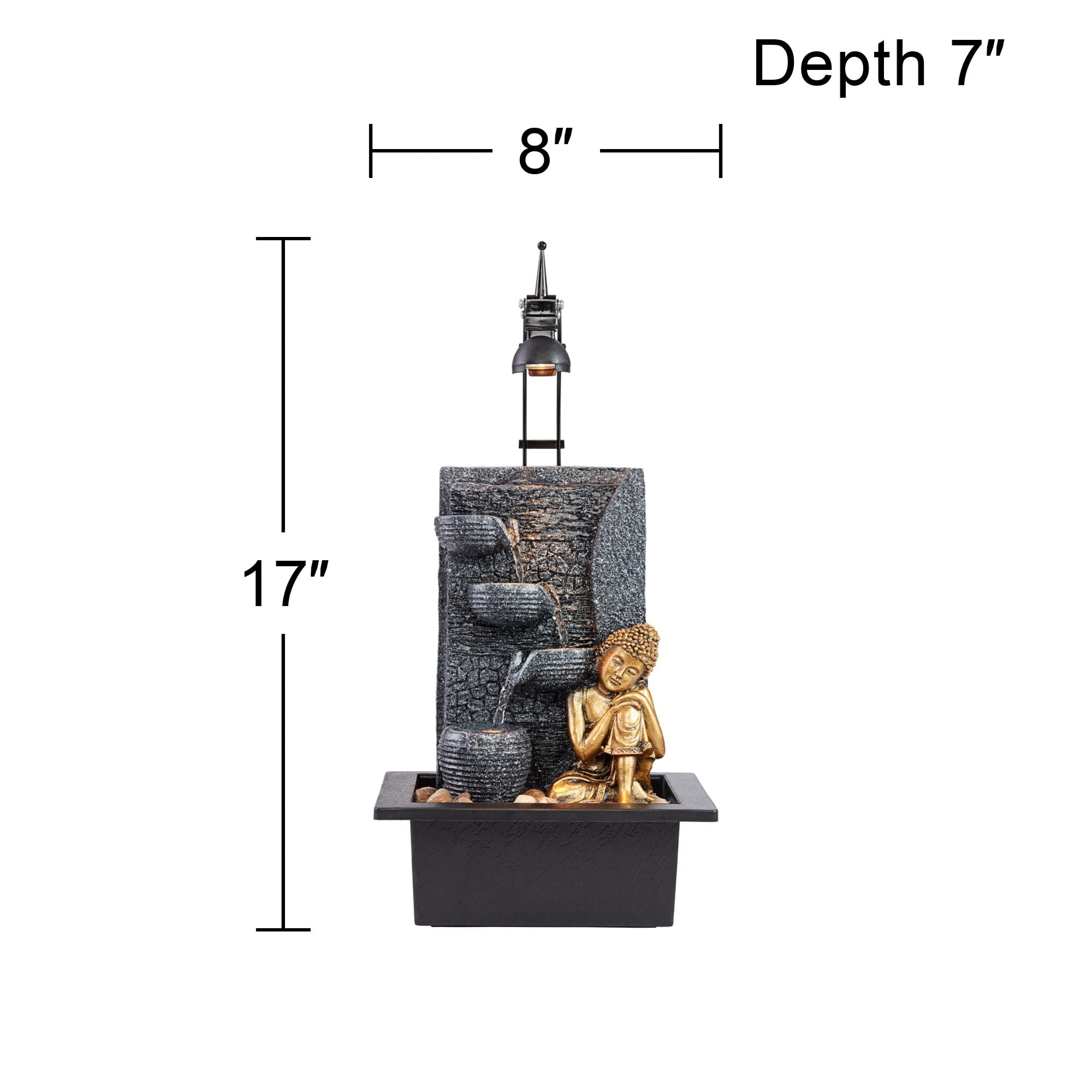 Kneeling Gold Buddha 17" High Small Zen Asian Indoor Outdoor Decor Faux Stone Tabletop Fountain with Light LED