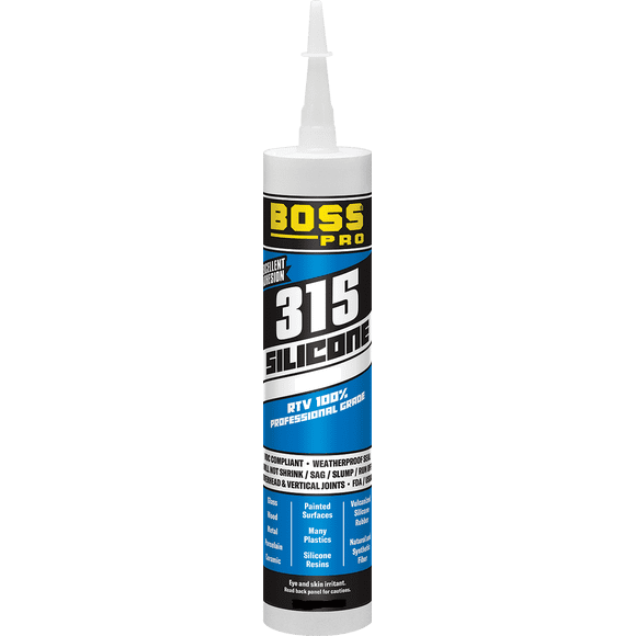 Boss Pro 315 White Silicone RTV Sealant/Adhesive 10.1 oz Cartridge 01011CL48 Plumbing Supply, Silicone Adhesive Sealant, 10.1oz