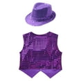 thumbnail image 4 of TiaoBug Kids Boys Girls Glittery Sequined Hip Hop Jazz Dance Costume Teens Sleeveless Vest Waistcoat with Hat Purple 14-15, 4 of 5
