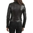 thumbnail image 2 of Women's Genuine Black Lambskin Leather Jacket Motorcycle Slim fit Biker Jacket W585, 2 of 3
