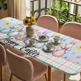 thumbnail image 3 of Easter Bunny Table Cloths for 8 Foot Rectangle Tables, Spring Watercolor Polka Dot Flower Plaid Blue Patio Waterproof Elastic Fitted Tablecloths, Washable Rectangular Table Cover for Camping, 3 of 8