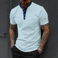 thumbnail image 1 of Ceisia Men's Relaxed Fit Stretch Stand-Up Collar Short Sleeve Shirt - Ribbed Texture with Contrast Trim Sky Blue M Gifts, 1 of 6