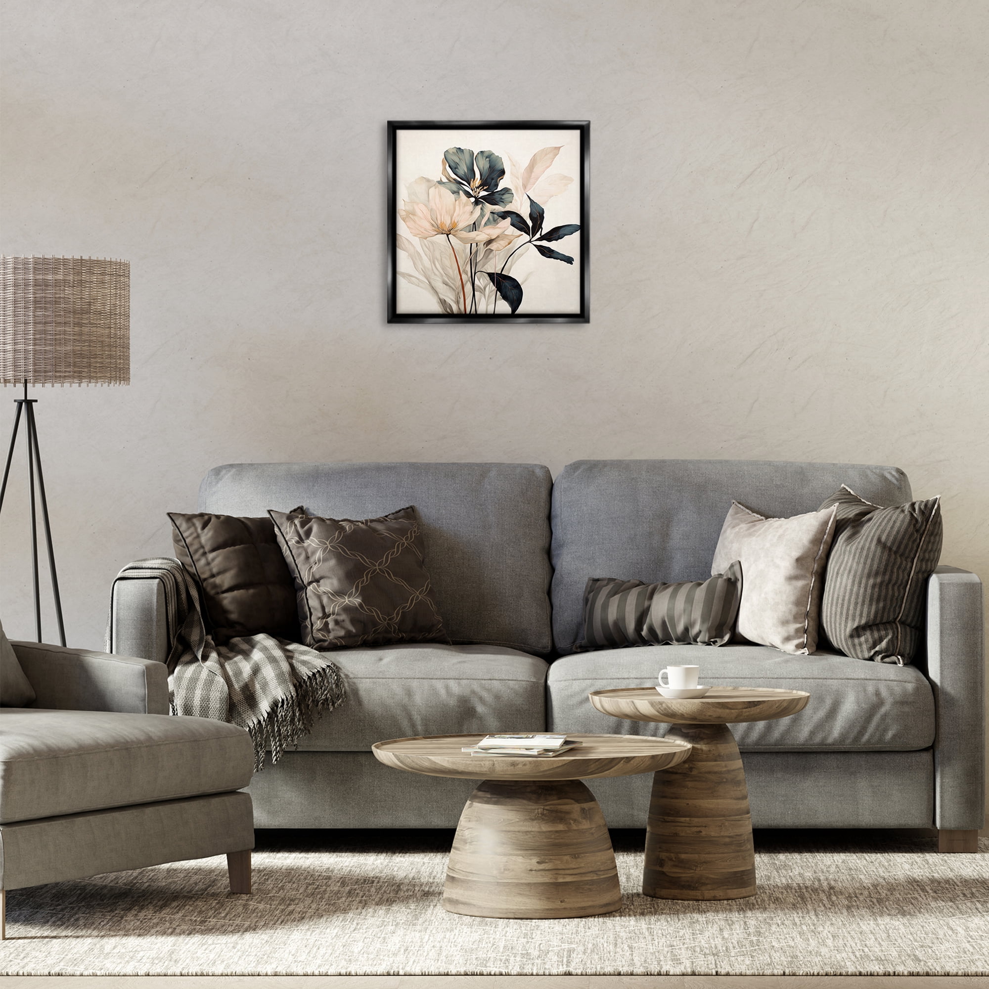 Stupell Industries Lovely Muted Blooms Plants & Flowers Painting Black Floater Framed Canvas Art Print Wall Art, 18 x 18