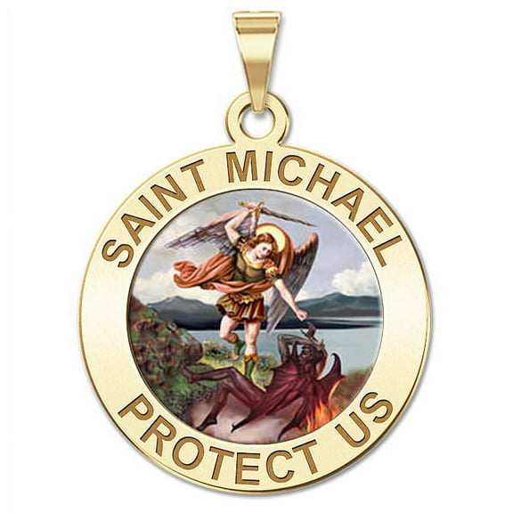 Picturesongold.Com Saint Michael Religious Medal Necklace Pendants Adult - 1 inch 14K Yellow Gold