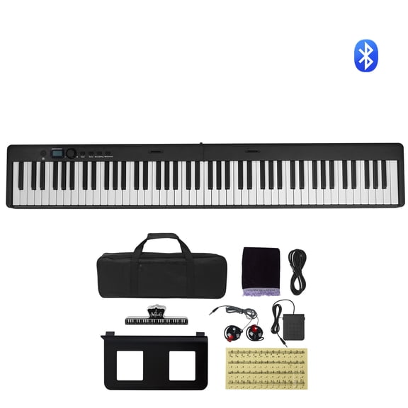 KFFKFF 88-Key Foldable Digital Piano with Bluetooth & MIDI, Portable Electronic Keyboard with Sustain Pedal, Carrying Bag, Touch-Sensitive Keys, Headphones, Rechargeable Design for Beginners