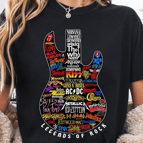 Legends Of Rock T-Shirt: Vintage Guitar Graphic Tee For Music Lovers BLACK Unisex S-5XL Hot Trending Shirt, Vintage Birthday Gift