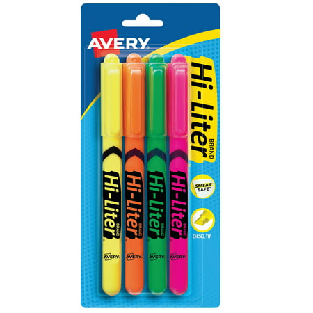 Avery Hi-Liter Pen-Style Highlighters, Assorted Colors, Smear Safe™, Nontoxic, 4 Highlighters (Best Natural Drugstore Highlighter)
