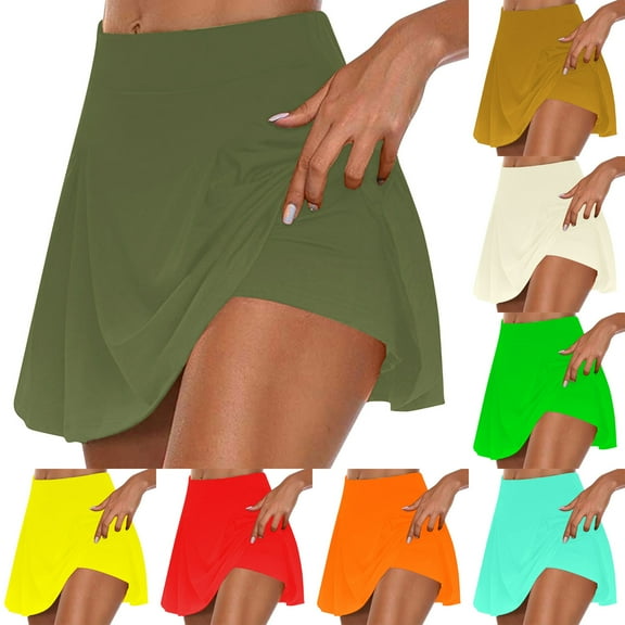 Utoimkio Casual Pleated Tennis Skirts for Women Summer High Waisted Athletic Stretchy Shorts Solid Color Lightweight Sports Short Skirts