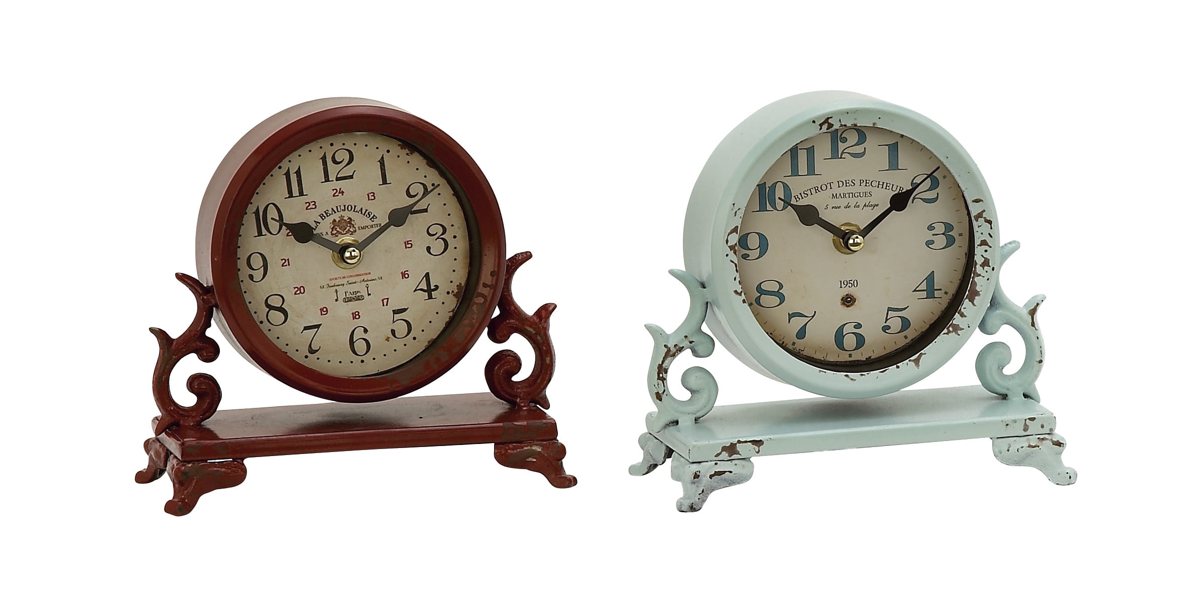 DecMode Indoor 7"W, 7"H Beige Analog Round Vintage Tabletop Clock