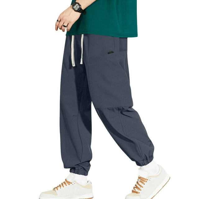 AherBiu Joggers For Men Plus Size Drawstring Elastic Waisted Pants With Pockets Fall Winter Casual Lightweight Outdoor Trousers