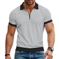 thumbnail image 3 of TAGOLD Mens Summer Short Sleeve Turndown collar Blouse & Shirt Solid Color Zipper Casual Top, 3 of 5