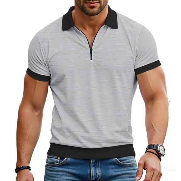 Awdenio Men's Shirts Short Sleeve Shirts Casual 1/4 Zip Shirt Lapel Collar Pullover Going Out Tshirts Men's Clothing