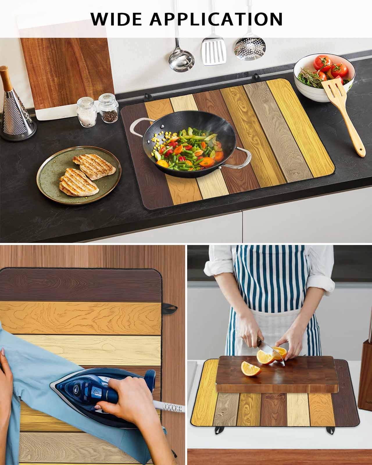 nqOlkjepod Large Induction Cooktop Protector Mat 24"x21", Farmhouse Yellow Brown Stove Top Covers for Electric Stove, Retro Vintage Wood Decorative Stove Burner Cover Mats, Glass Top Stove Cover