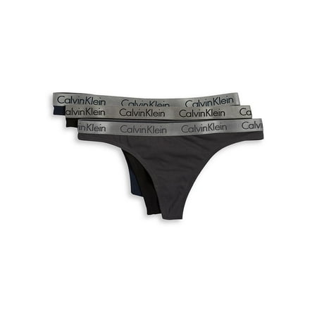 

Calvin Klein Women s Radiant Logo Cotton 3 Pack Thong Panty Black/Gray Small