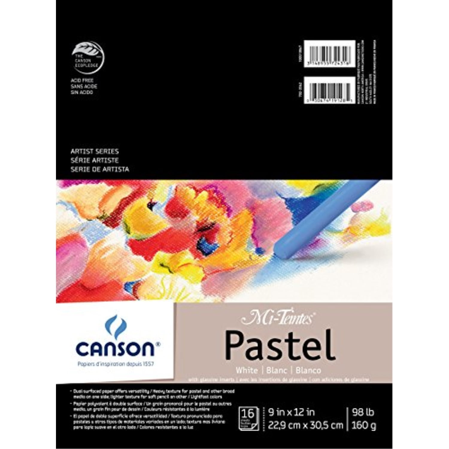 Canson MiTeintes Pastel Paper Pad, White with Glassine, Dual Sided