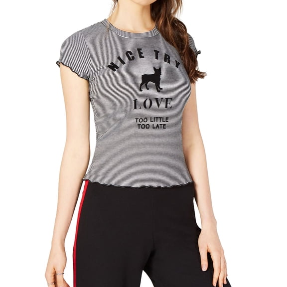 Project 28 Womens Nice Try Love Cat Graphic T-Shirt, Black, Large