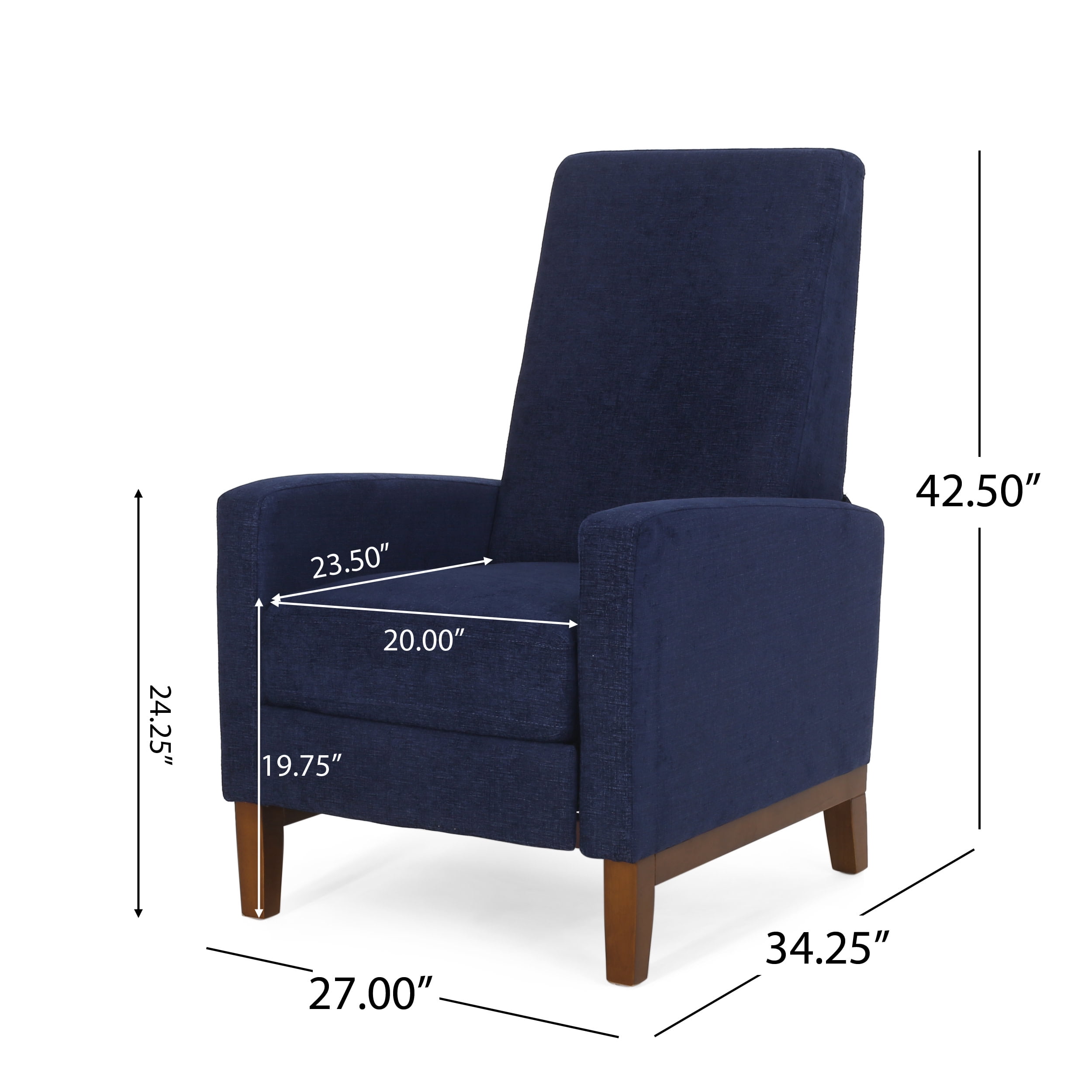 Noble House Andrea Fabric Pushback Recliner, Navy Blue and Brown