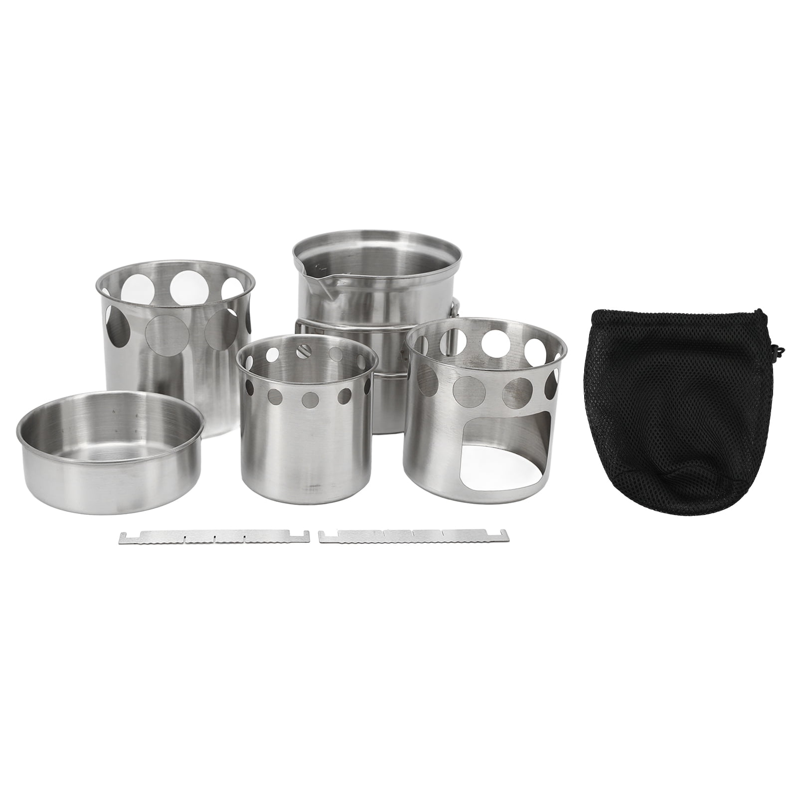 Ensemble de Cuisine en Acier Inoxydable Réchaud de Camping Portable Ensemble de Casseroles pour Randonnée en Plein Air