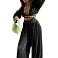 thumbnail image 4 of Biekopu Women Casual Suit, Long Sleeve Solid Color Bandage Crop Tops+Wide Leg Loose Long Pants, 4 of 6