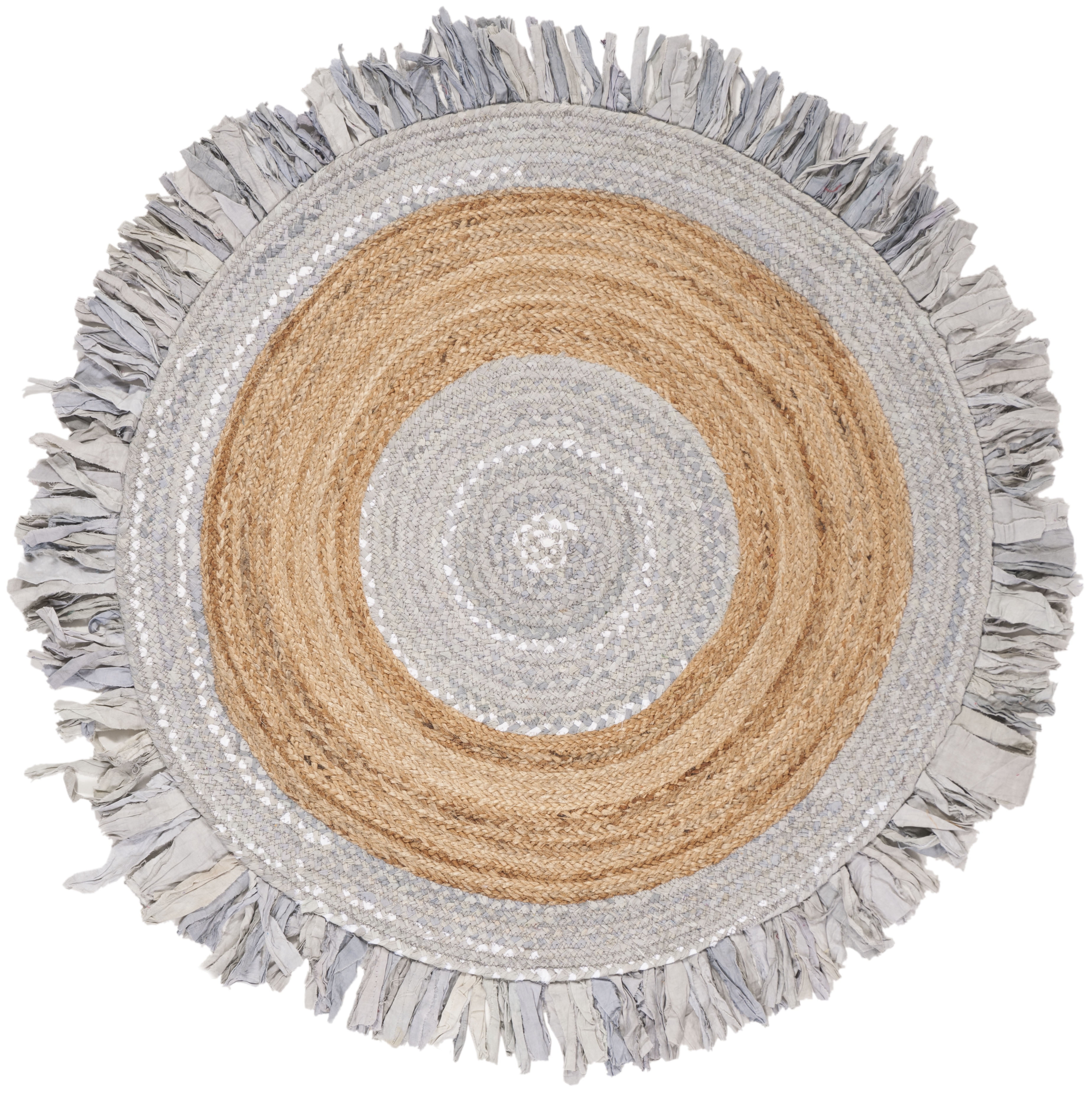 SAFAVIEH Cape Cod Susan Striped Area Rug, Light Gray/Natural, 5' x 5' Round