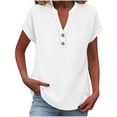 thumbnail image 2 of RKSTN Summer Tops for Women Cotton Linen Blend T Shirt Solid Color Short Sleeve Button up V Neck Loose Fit Versatile Daily Casual Wear Blouses, 2 of 8