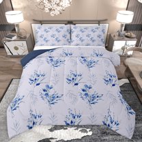 jejeloiu Ancient Plant Flower Full Size Comforter Sets,Rustic Floral Bedding Comforter Set,Purple Blue Bedding Sets For Men Women,Luxury Bedroom Decor Reversible,3 Pieces