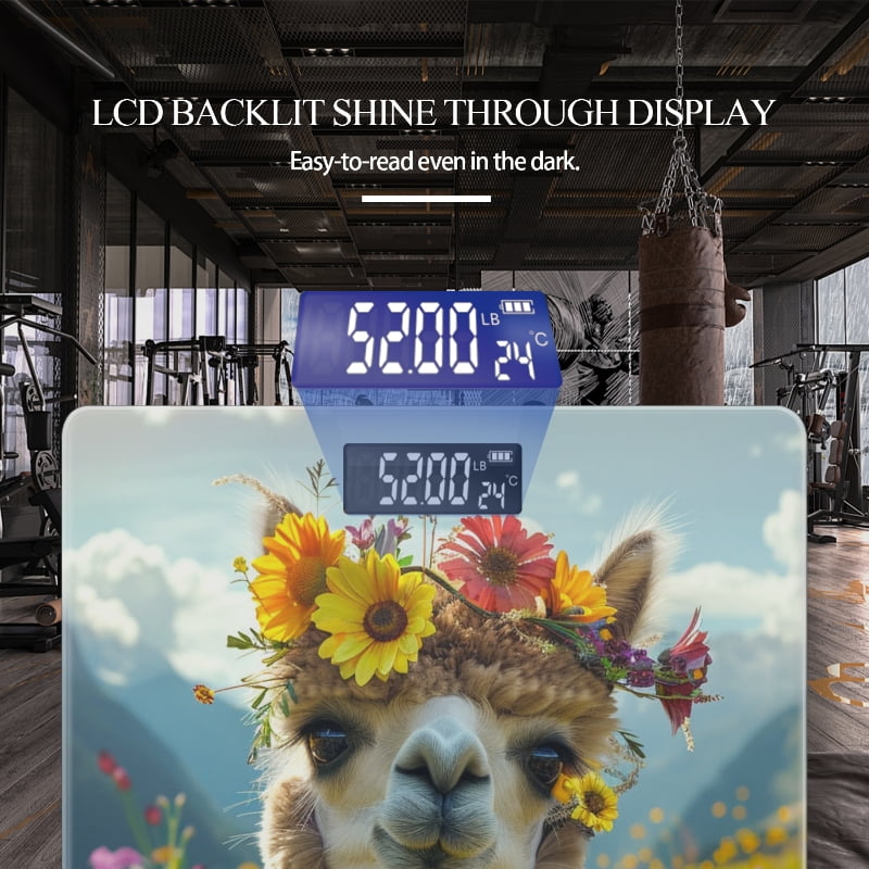 High Precision Body Weight Scale Smart Bathroom Scales with Large LCD Display(400lbs),Decorative for Bedroom-Cute Alpaca With Colorful Flowers On Head