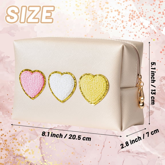 2ooya Heart Patch Large Makeup Bag with Zipper, Shell Gold, Travel Toiletry Organizer for Beach,Gifts for Mother's Day