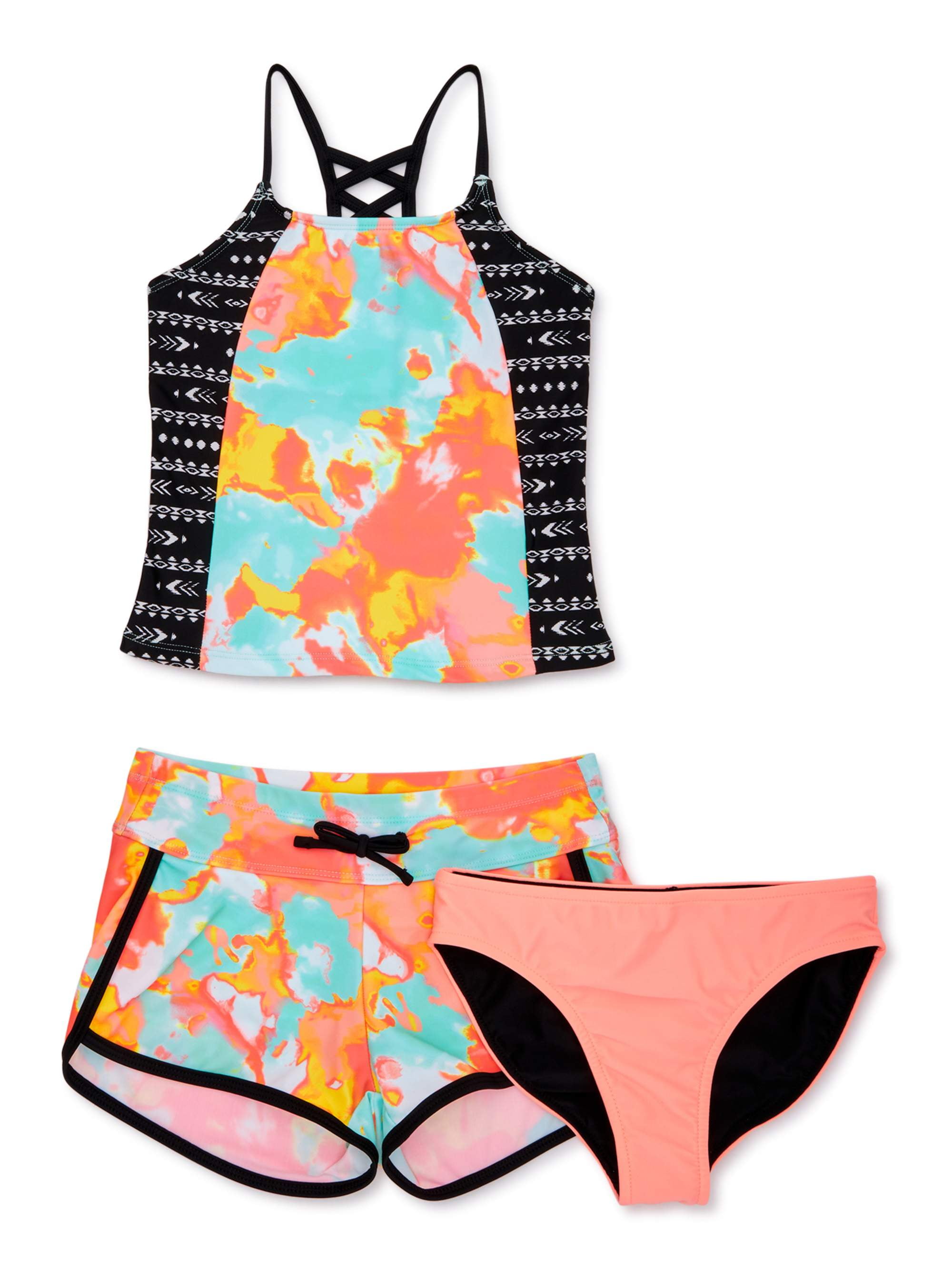 Plus Size Kids Girls Cat & Jack XXL Plus 18P 3 piece Swim suit Tankini shorts 