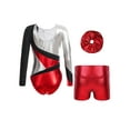 thumbnail image 2 of iefiel Costume de Gymnastique pour Filles Manches Longues Col Rond Justaucorps avec Shorts et Couvre-Chef Rouge 10, 2 of 5
