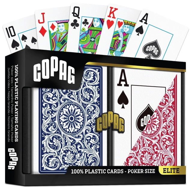 Copag Playing Cards 1546 Elite Design 100% Plastic 1 Set (2 Decks) Red Blue Poker Size Jumbo Index