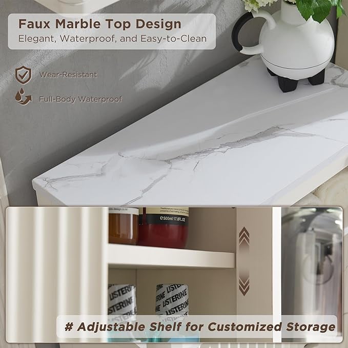 OKD Bathroom Storage Cabinet, Modern Medicine Cabinet with Adjustable Shelf for Kitchen & Living Room, Off White