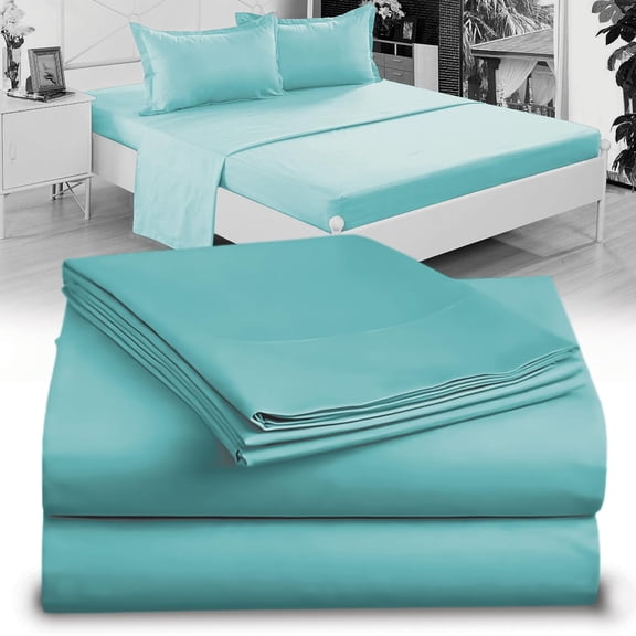 Crescent Bedding Queen Aqua Blue Micro Fiber Sheet Set - Soft and Comfy Aqua Blue Queen