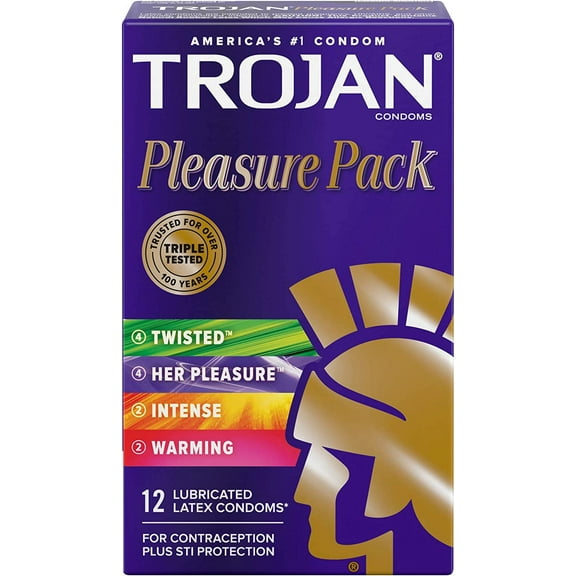TROJAN Pleasure Variety Pack Lubricated Condoms, 12 Count