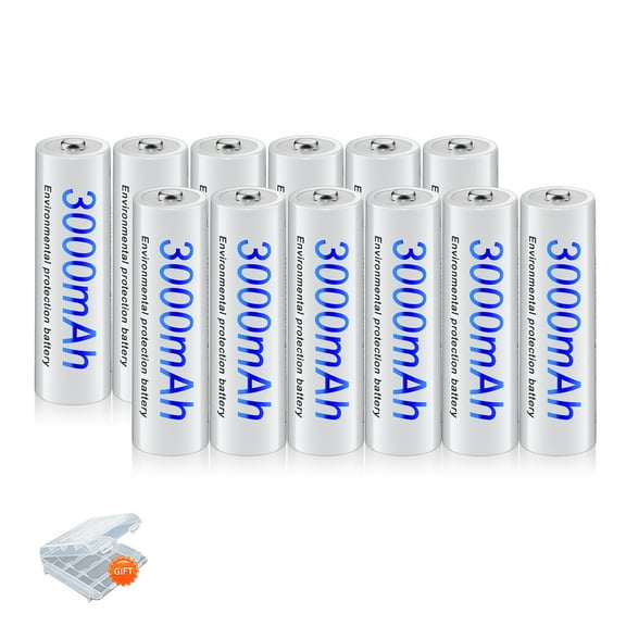 Palogreen AA Rechargeable Battery (12 Pack) 1.2V 3000mAh High Capacity Ni-MH Double A Batteries with Battery Case fot solar light