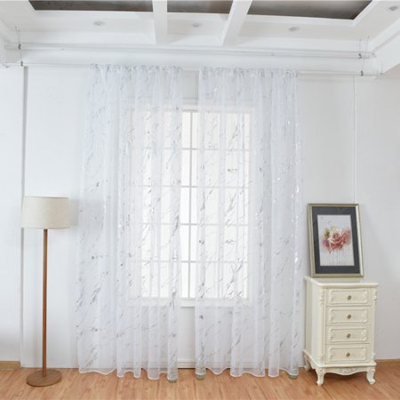 Sheer Curtains Marble Print Window Screen Curtains For Living Room