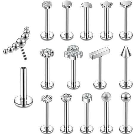 15Pcs/Set 16G Push in Labret Lip Studs Zircon Monroe Medusa Piercing Cute Helix Cartilage Piercing for Adult Female