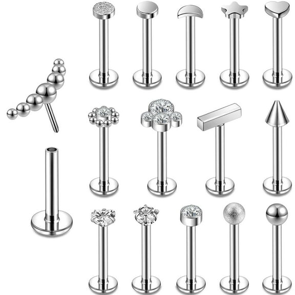 15Pcs/Set 16G Push in Labret Lip Studs Zircon Monroe Medusa Piercing Cute Helix Cartilage Piercing for Adult Female