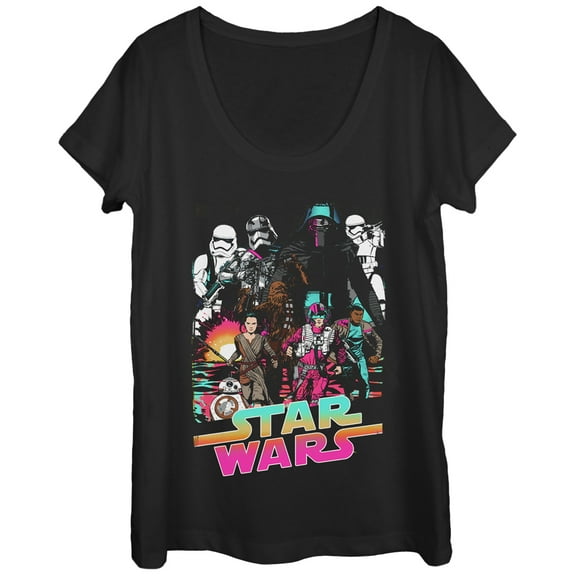 Women's Star Wars The Force Awakens Cartoon Scoop Neck Black Small
